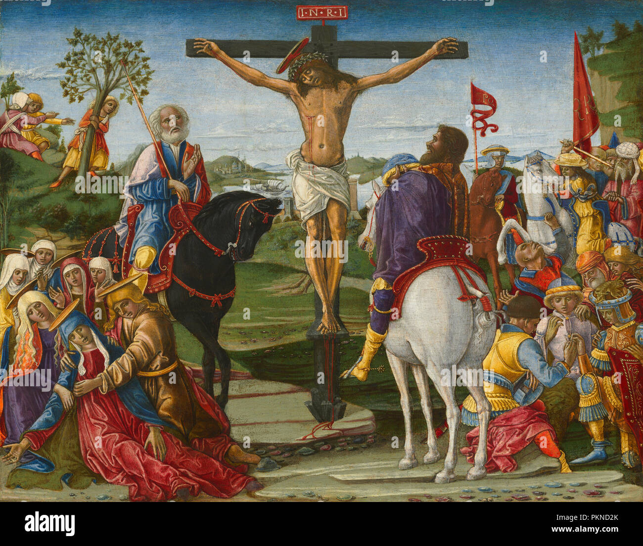 The Crucifixion. Dated: probably 1491. Dimensions: painted surface: 41.2 x 52.9 cm (16 1/4 x 20 13/16 in.) overall size: 42.6 x 53.8 cm (16 3/4 x 21 3/16 in.) framed (with three other paintings): 59.7 x 283.2 x 5.4 cm (23 1/2 x 111 1/2 x 2 1/8 in.). Medium: tempera on panel. Museum: National Gallery of Art, Washington DC. Author: BENVENUTO DI GIOVANNI. Stock Photo