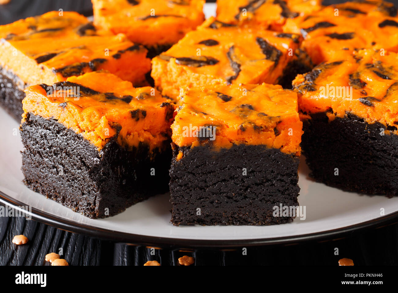 Beautiful Halloween Food Sweet Dark Brownie Cake Decorated With