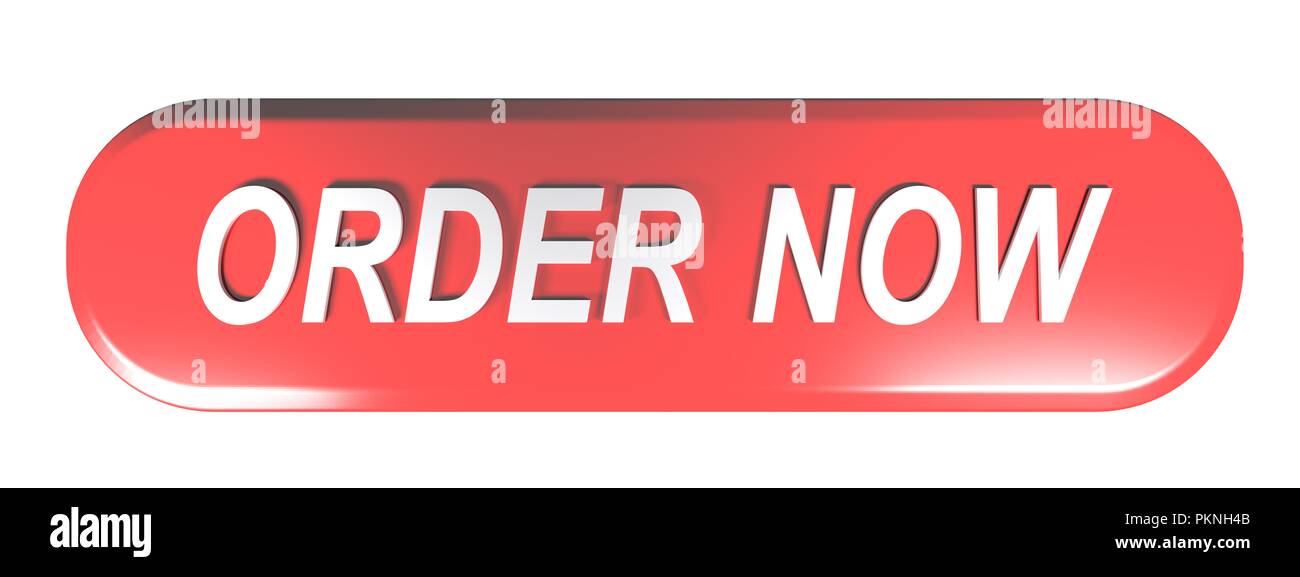 Red rounded rectangle push button ORDER NOW 3D rendering Stock Photo