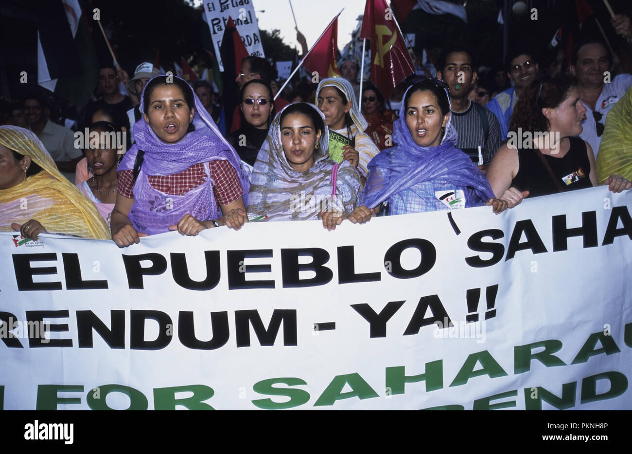 Protest for Independence of Western Sahara, Part of wider anti-globalisation protests in Seville Spain June 2002 Stock Photo