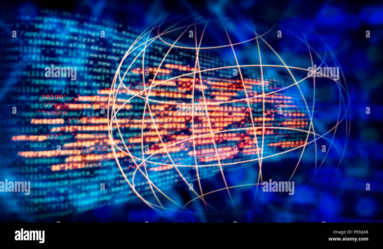 Programming code and global network with technology background Stock Photo
