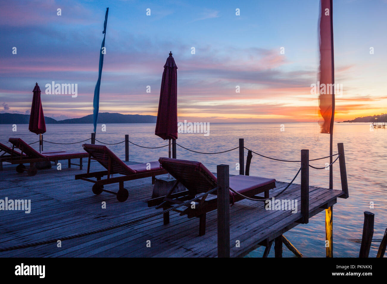 Jetty at Sunset,  Raja Ampat, West Papua, Indonesia Stock Photo