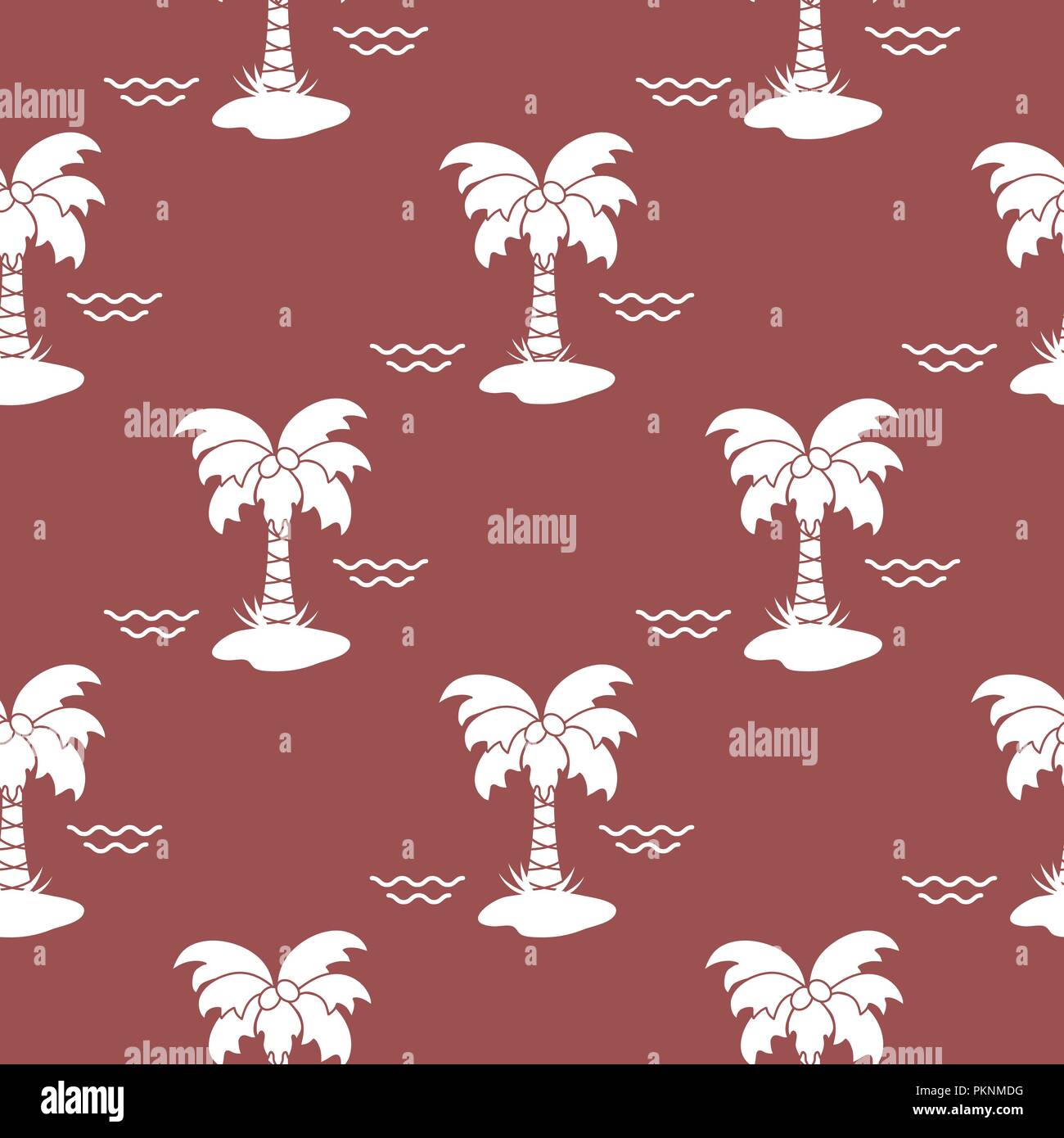 Seamless pattern with palm trees, coconuts and waves. Design for postcard, invitation, banner. Stock Vector