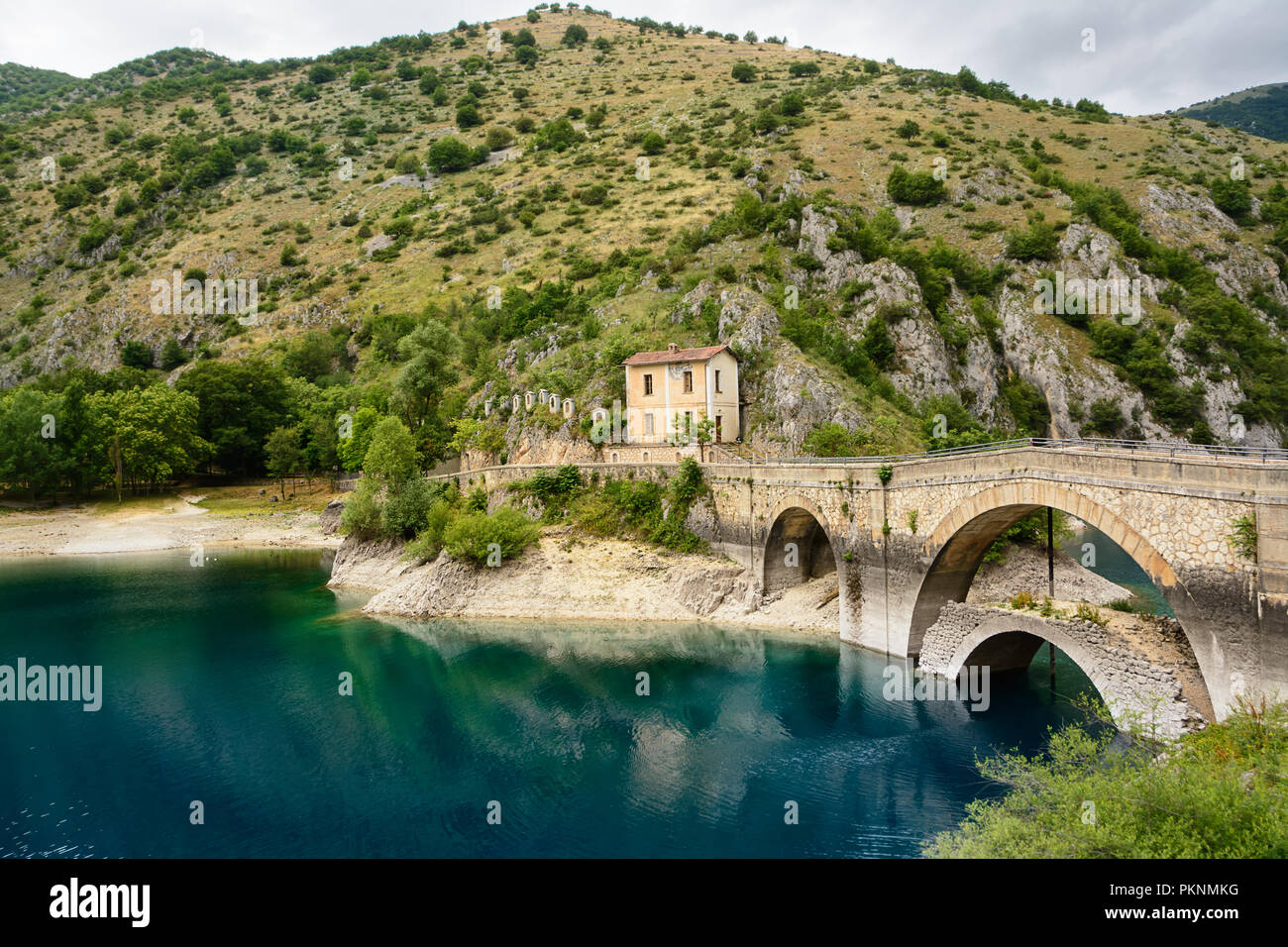 Bridge over the Lake of San Domenico in the Gorges of Sagittarius (Italy) Stock Photo
