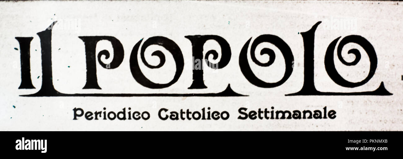 Heading of an ancient newspaper (Translation from Italian: Il Popolo, weekly Catholic periodical) Stock Photo