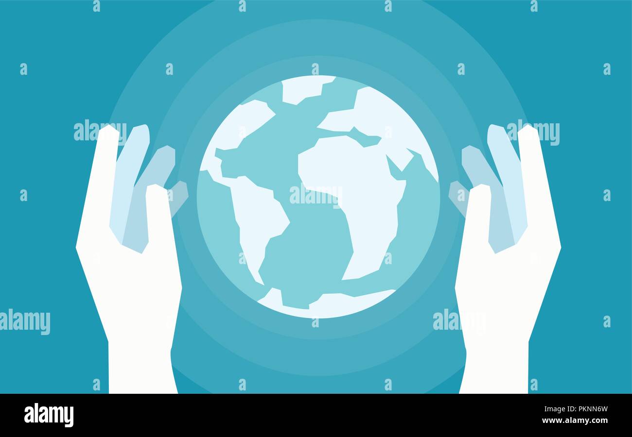 Vector illustration of two hands holding Earth Stock Vector