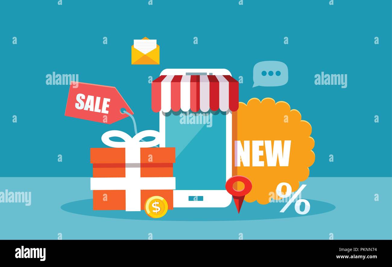 Vector concept of online shopping using mobile phone application Stock Vector