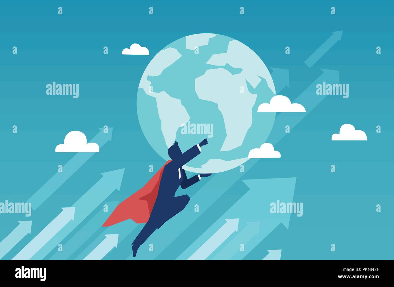 Vector of a super hero businessman flying and holding earth Stock ...
