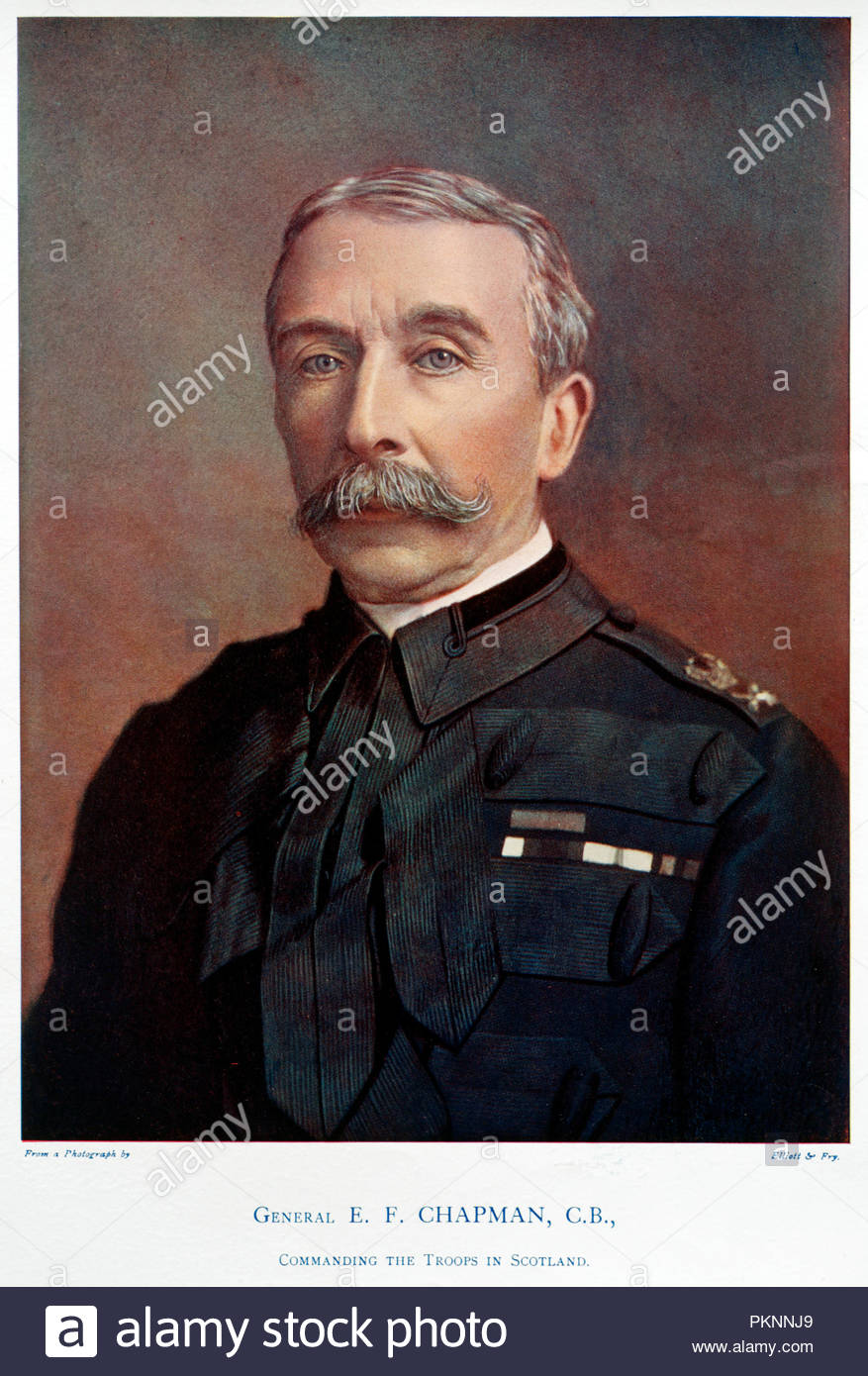 General Sir Edward Francis Chapman KCB FRGS, 1840 – 1926, was a senior British Army officer who commanded the Army in Scotland and was the ceremonial head of the Royal Regiment of Artillery. Colour illustration from 1900 Stock Photo