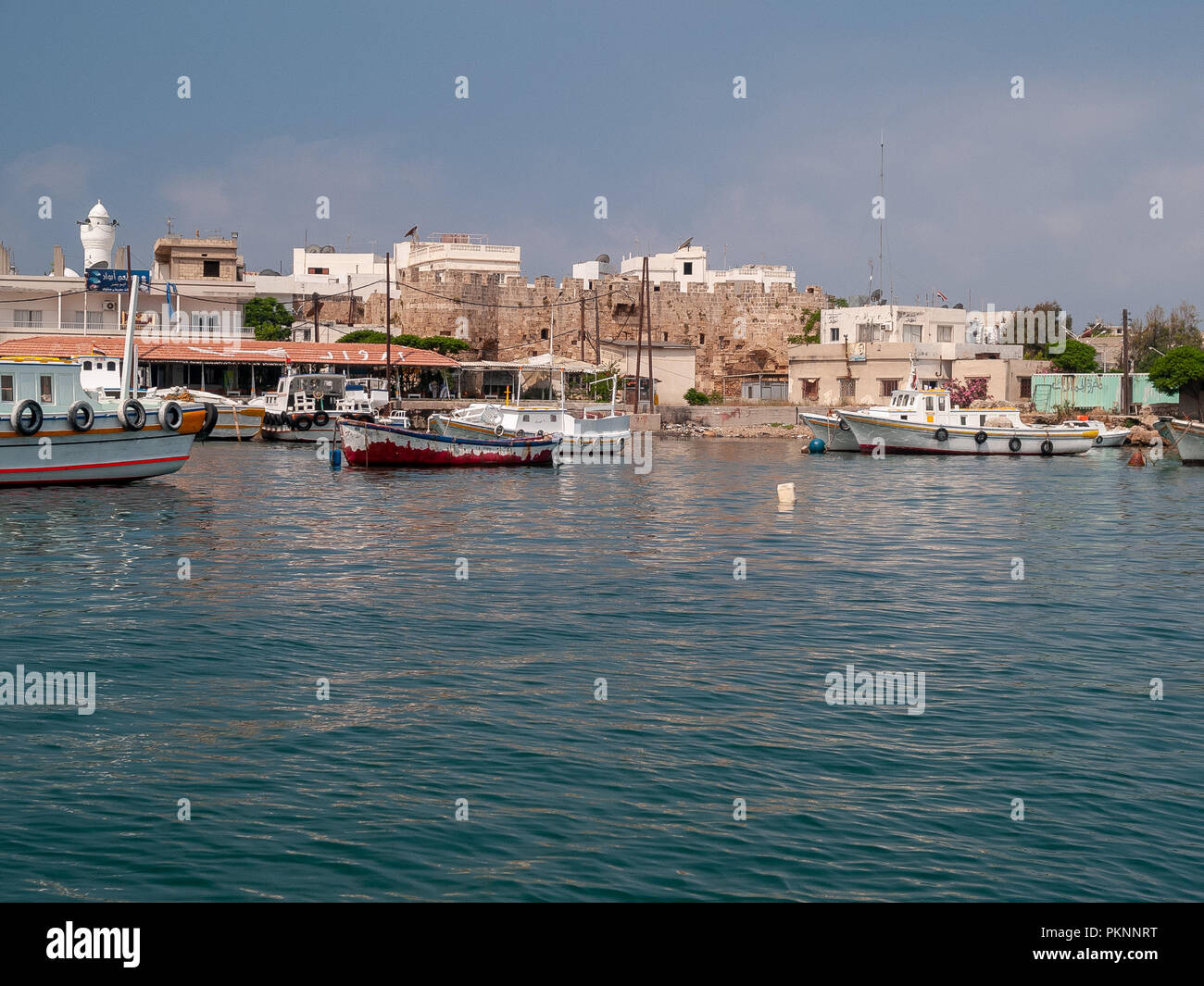 Arwad (Arados) is the only inhabited island in Syria. It is located in the Mediterranean Sea 3 km from Tartus. The town covers the entire island. Stock Photo