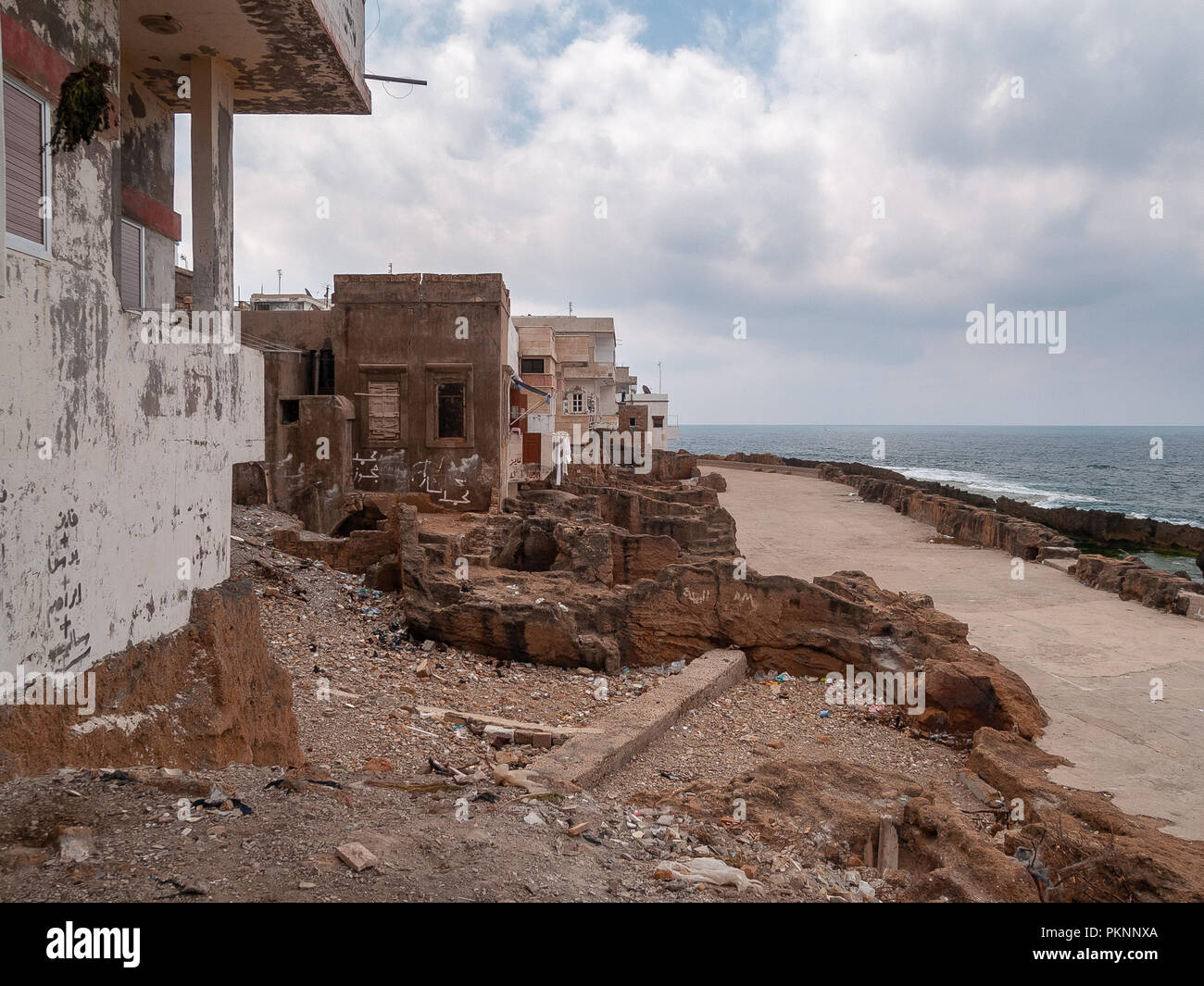 Arwad (Arados) is the only inhabited island in Syria. It is located in the Mediterranean Sea 3 km from Tartus. The town covers the entire island. Stock Photo