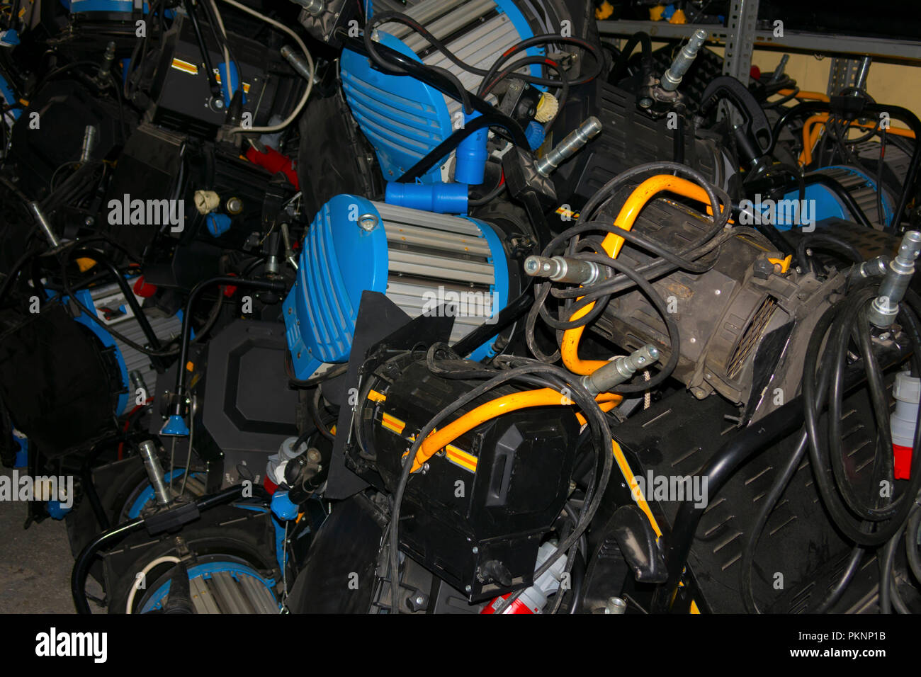 light equipment stacked on top Stock Photo