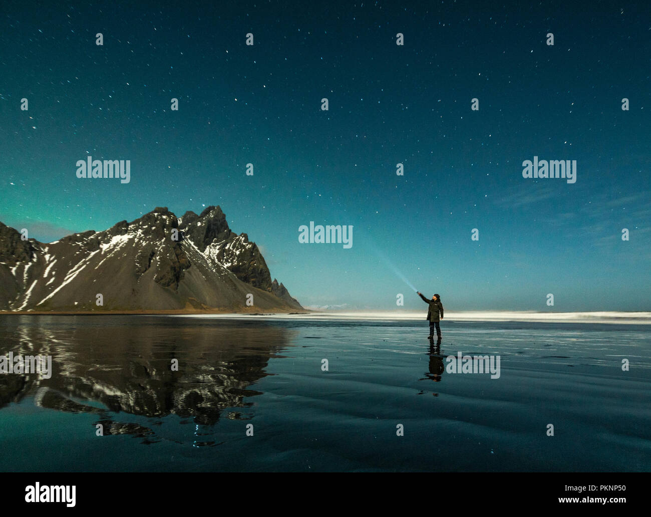 Iceland northern lights person hi-res stock photography and images - Alamy