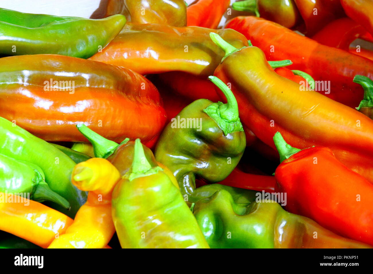 Ripe Yellow, Red and Green Peppers in Vegetables Market Stock Photo - Alamy