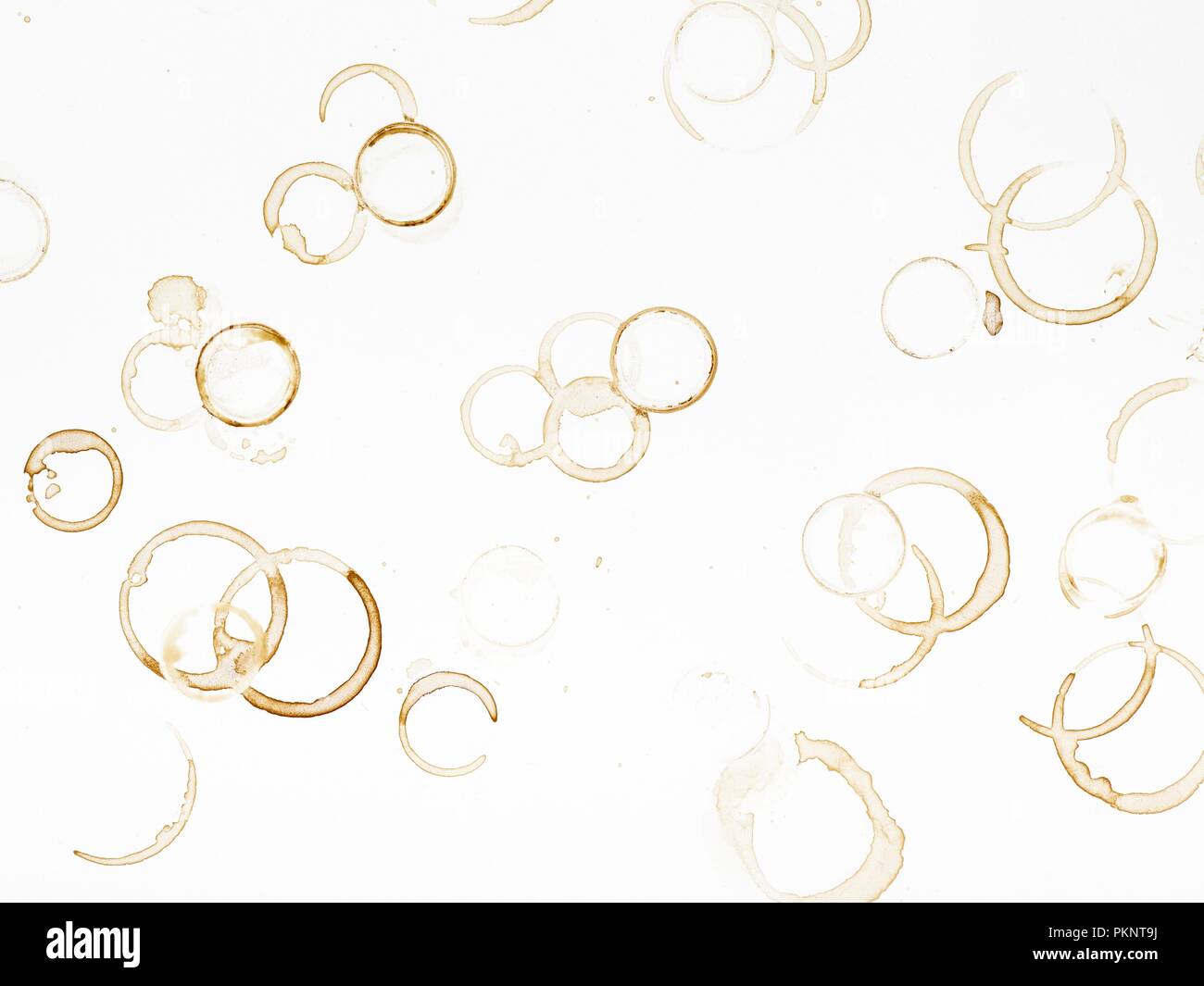 Coffee cup stains, high angle view. Stock Photo