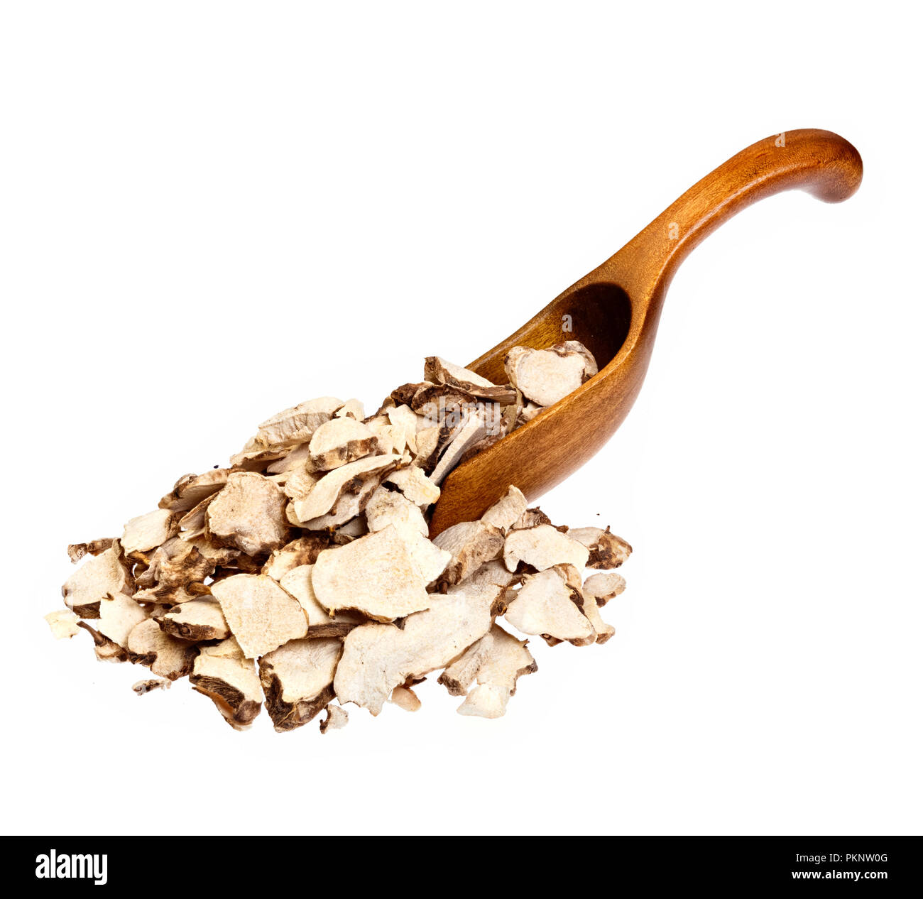 Dioscorea caucasica Angelica sinensis or Female Ginseng on wooden spoon. High resolution photo. Stock Photo