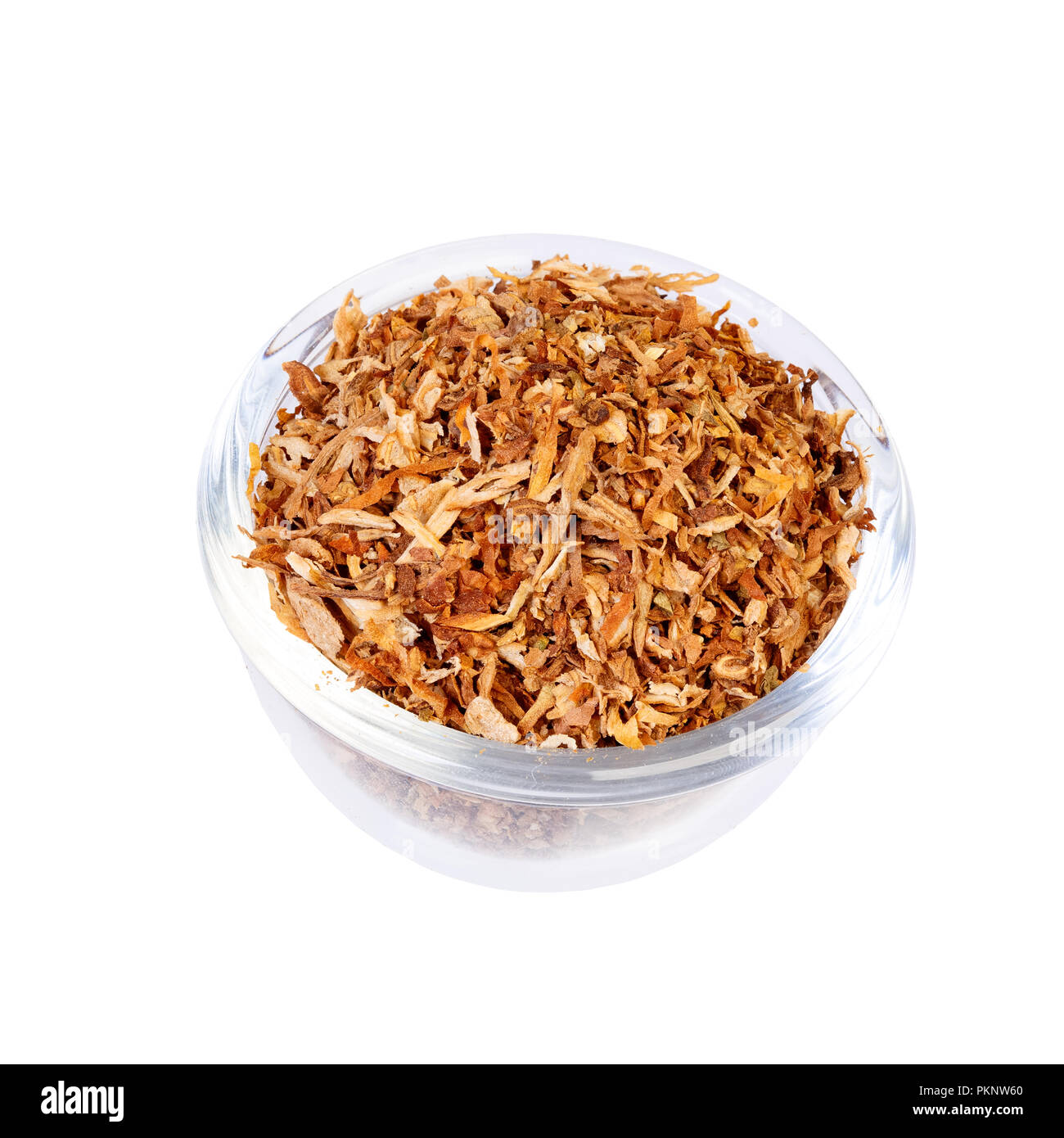 Closeup of tobacco for making cigarette isolated on white  Stock Photo