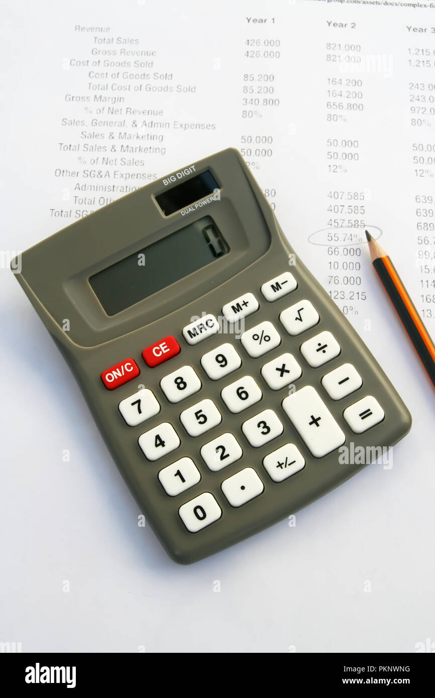 Calculator tool and financial data. Calculating operating cost Stock