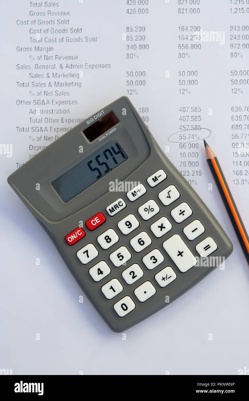 Calculator tool and financial data. Calculating operating cost Stock
