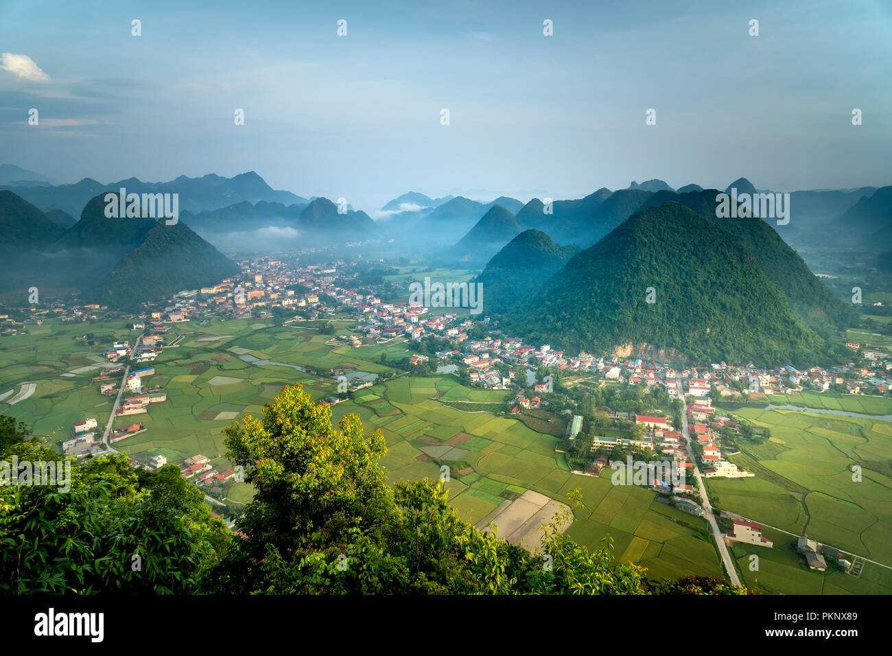Panoramic view of Bac Son valley from the top of Mount Na Lay in Bac ...