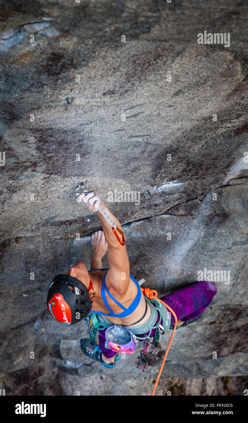 Woman sport climbing in Canada. Stock Photo