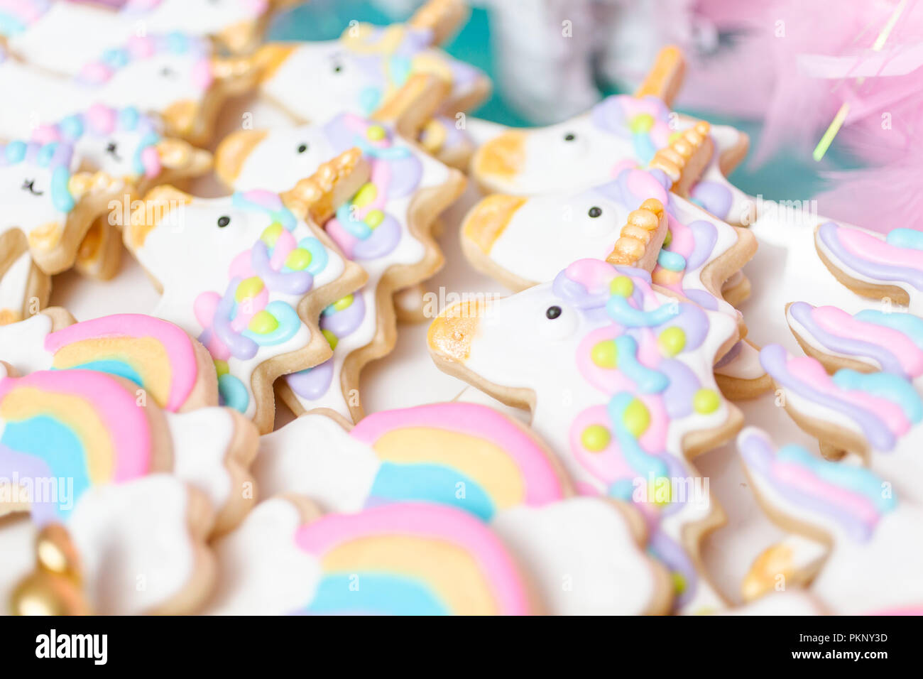 Unicorn Sugar Cookies Decorated With Royal Icing At The Kids