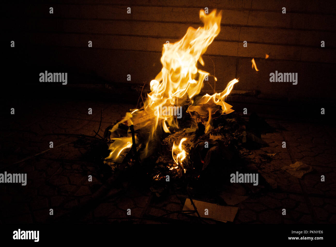 This Is Yellow Orange Fire Burning Paper Stock Photo 218685438