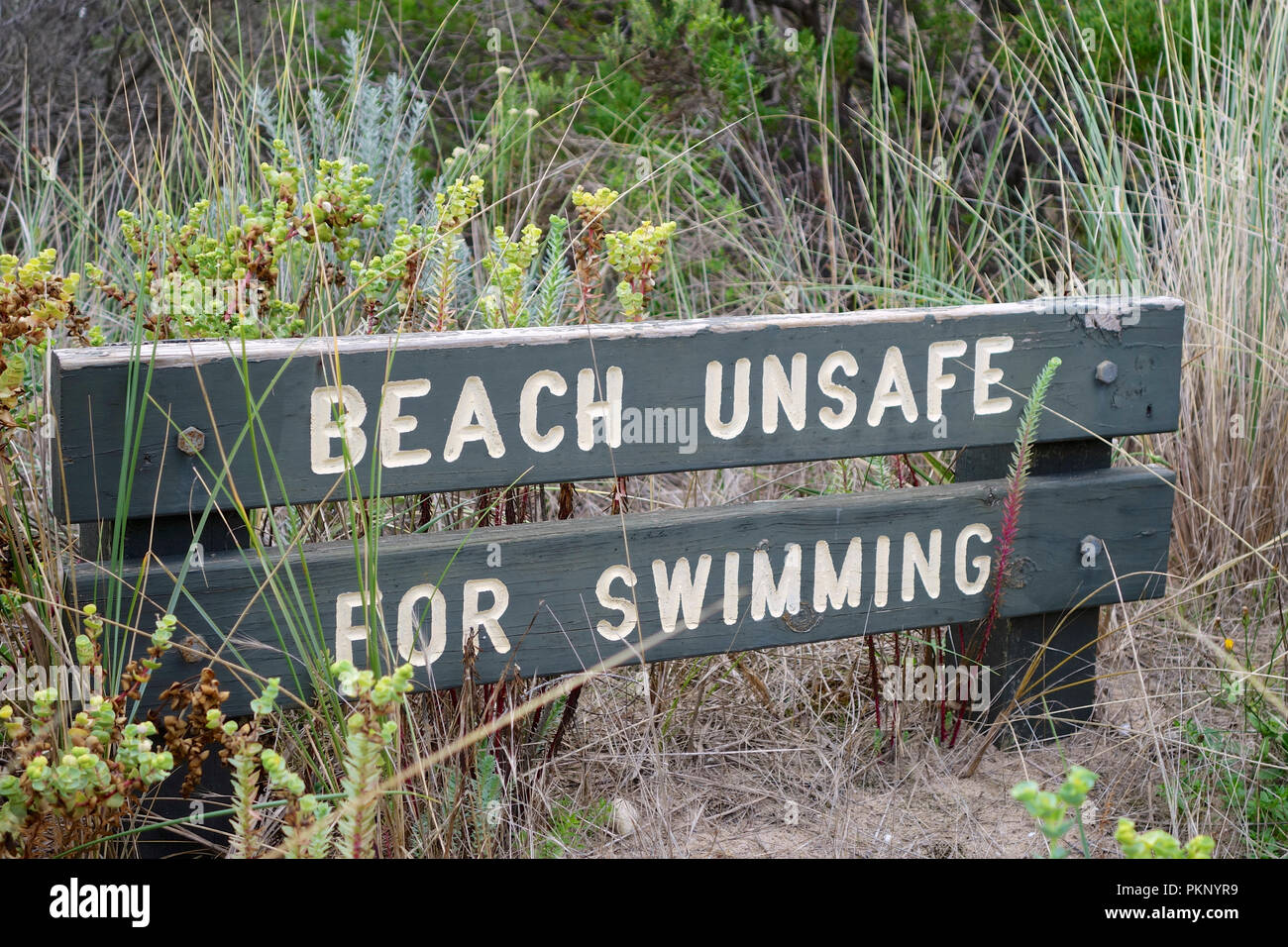 Beach Unsafe for Swimming sign. Stock Photo