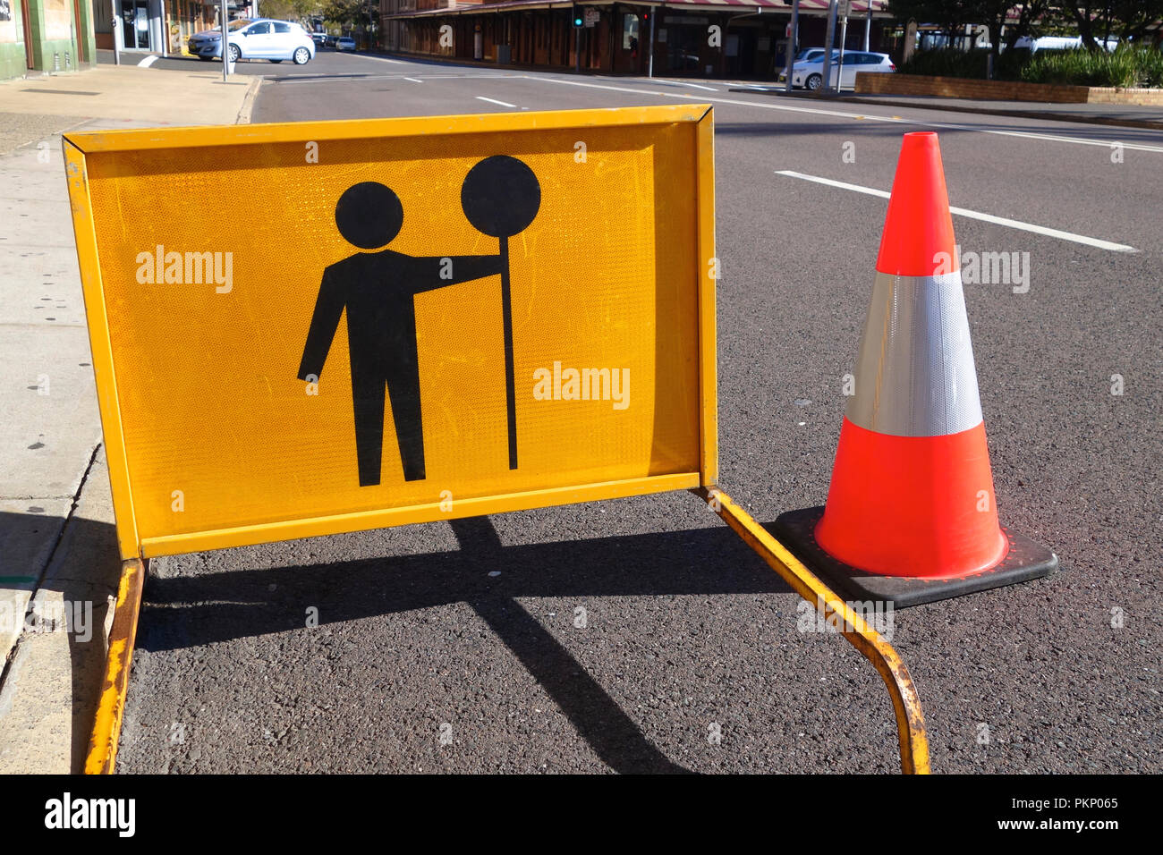 Traffic controller ahead sign. Stock Photo