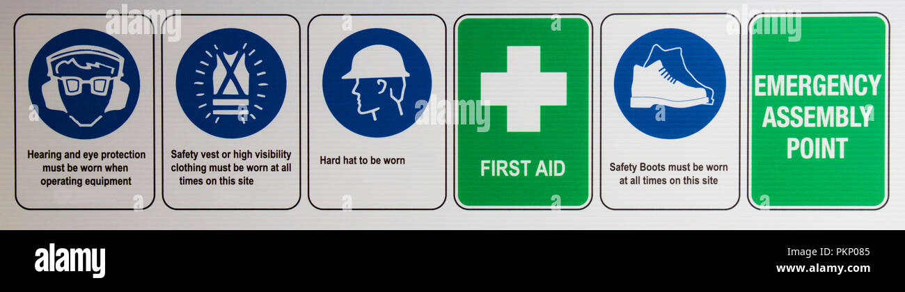 Safety signs at a workplace. Stock Photo
