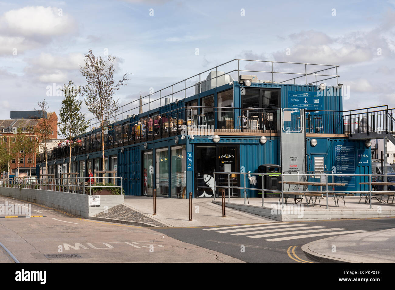 Wapping Wharf shipping containers full of independent retailers, Bristol harbourside, City of Bristol, UK Stock Photo