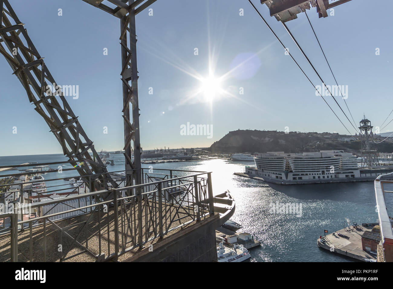 Amazing view of the port of barcelona from the cable car with a blue ...