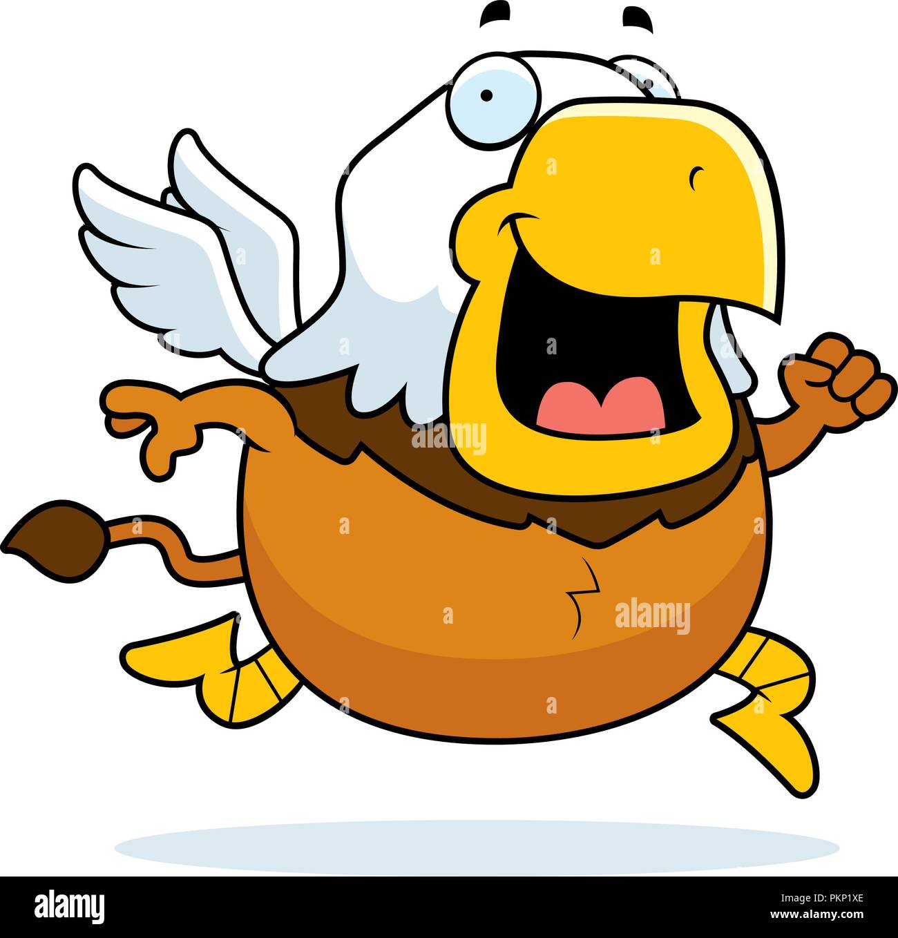 A cartoon illustration of a griffin running and smiling. Stock Vector