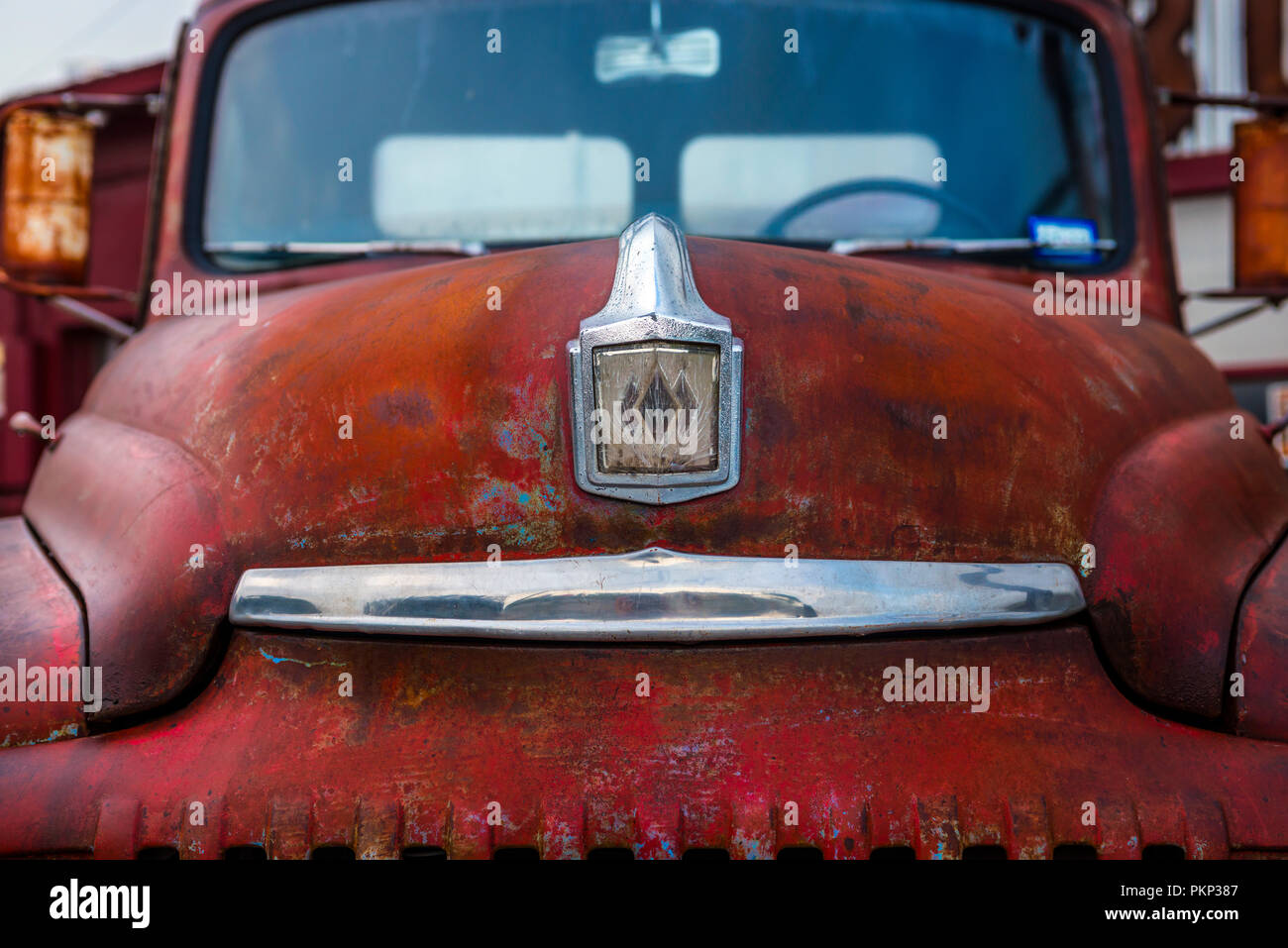 International L-120 red pickup truck in Texas USA Stock Photo
