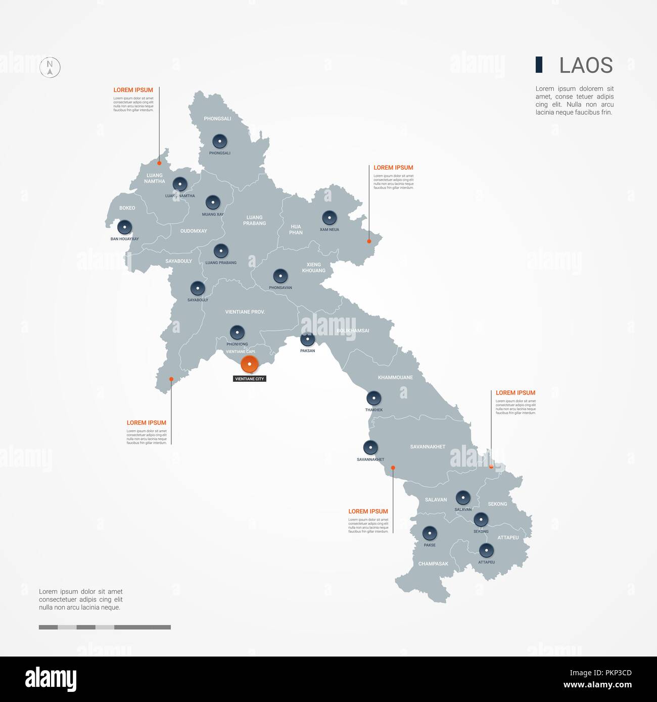 Laos map with borders, cities, capital and administrative divisions. Infographic vector map. Editable layers clearly labeled. Stock Vector