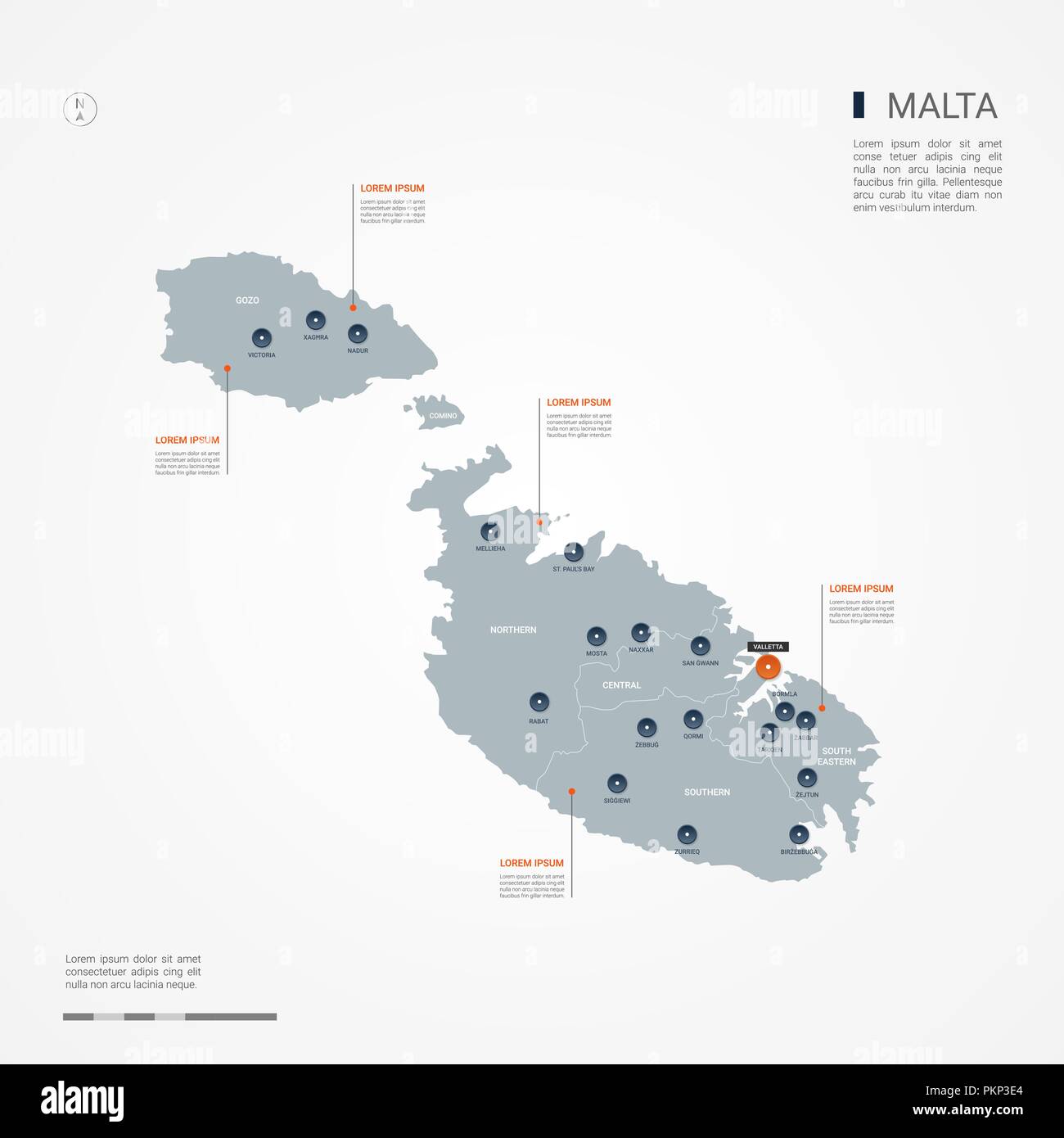 Malta map with borders, cities, capital and administrative divisions. Infographic vector map. Editable layers clearly labeled. Stock Vector