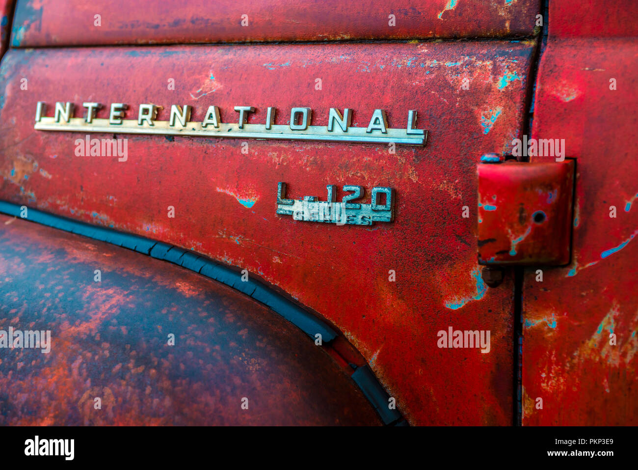 International L-120 red pickup truck in Texas USA Stock Photo