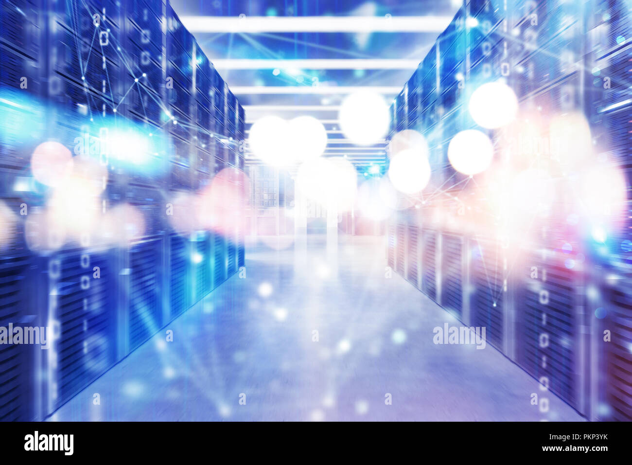 Server farm with network connection effects and codes Stock Photo Alamy
