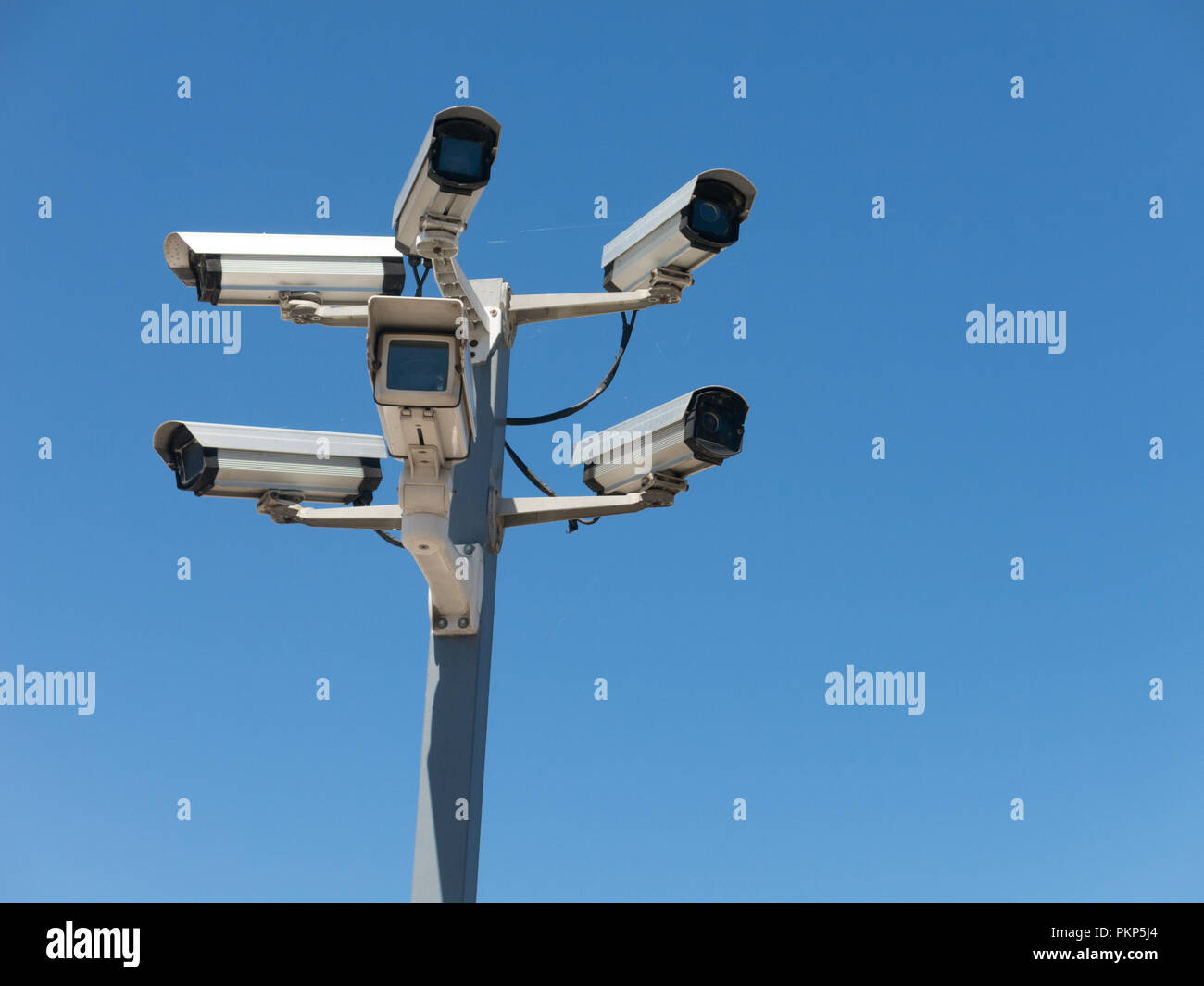 Image with various video surveillance cameras. Six cctv security