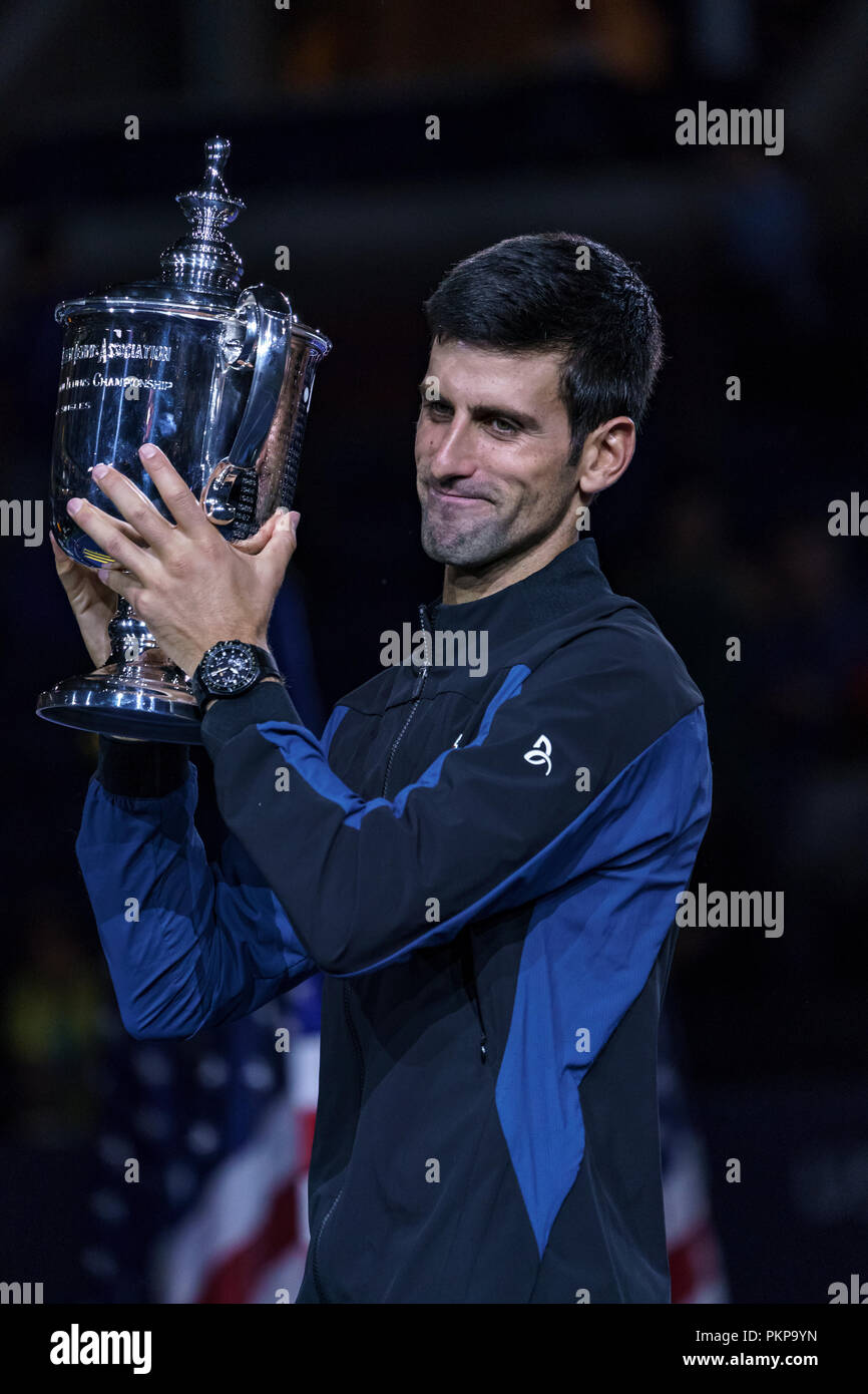 Novak Djokovic (SRB) with the winner's trophy for the men's final at the 2018  US Open Tennis Stock Photo - Alamy