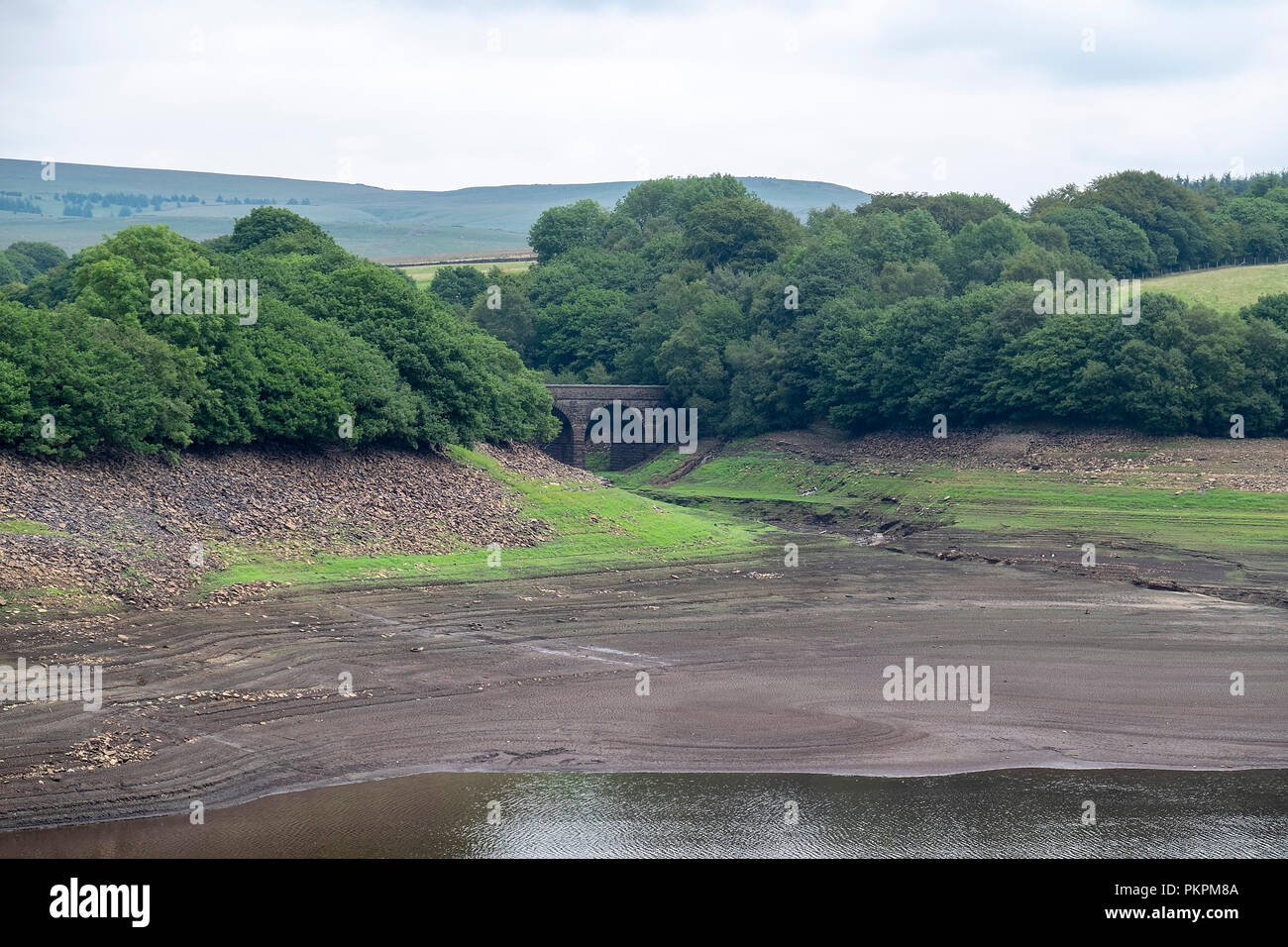 Yarrow Resivoir, Rivington Lancashire during a water shortage. Stock Photo