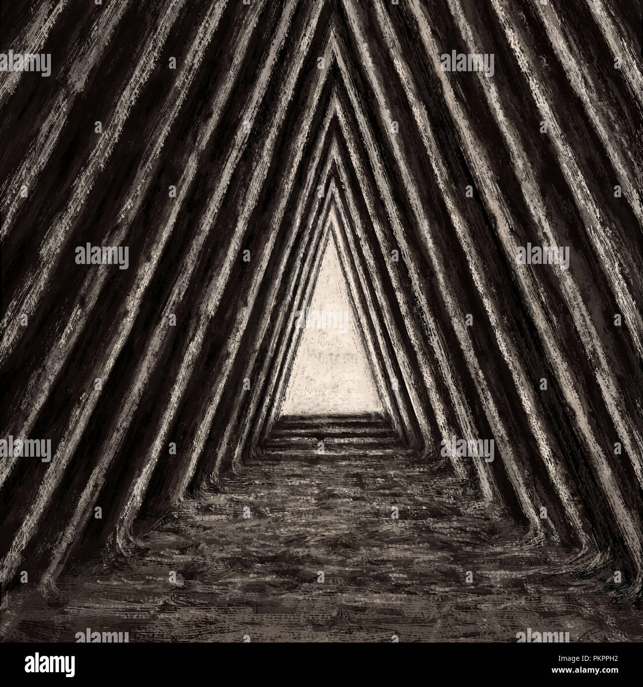 Unknown Temple Of Destiny In Pyramid Drawing Illustration With