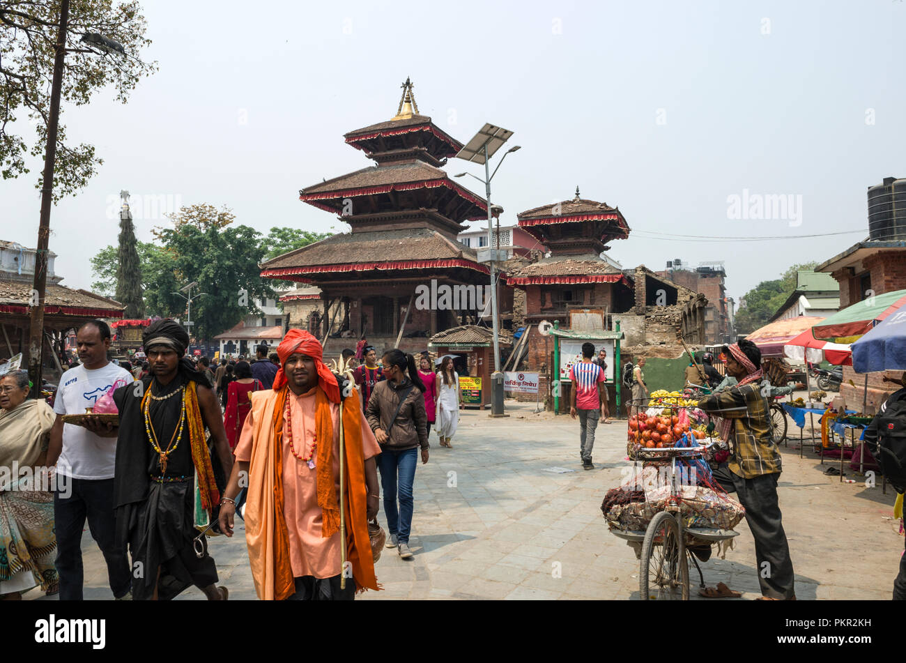 Kathmandu, Nepal April 16, 2016 Busy Asan Tole Market with workers