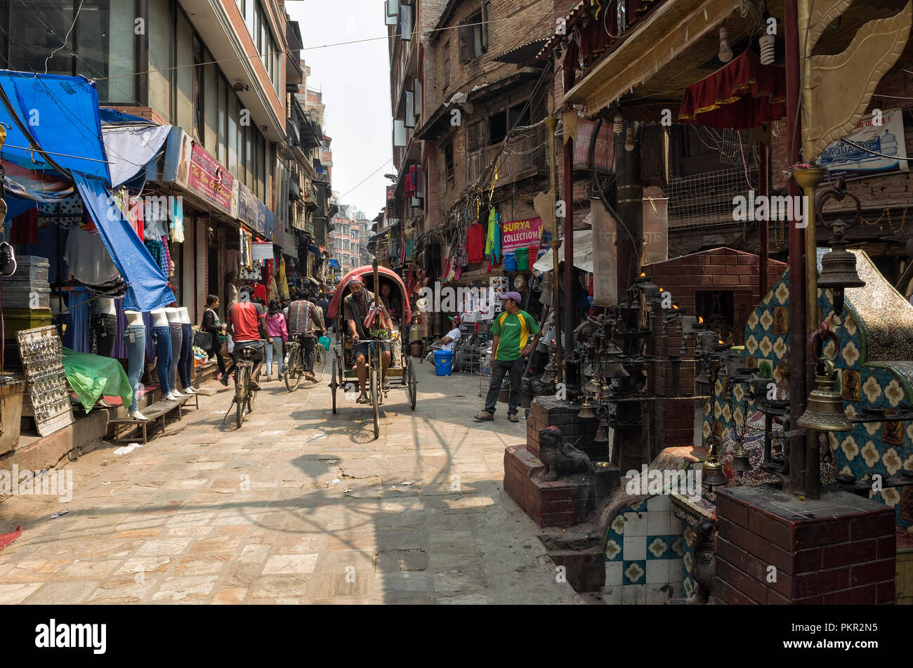 Kathmandu, Nepal April 16, 2016 Ason Tole Market is busy with