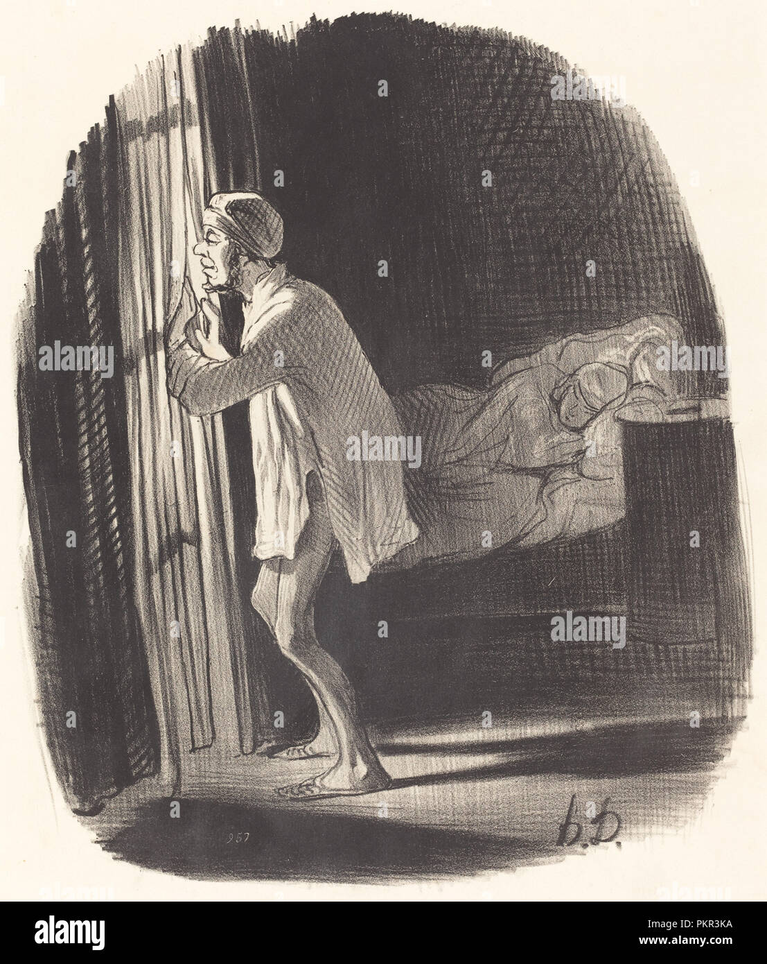 Je crois que j'ai entendu chanter un hibou... Dated: 1847. Medium: lithograph. Museum: National Gallery of Art, Washington DC. Author: HONORÉ DAUMIER. Stock Photo