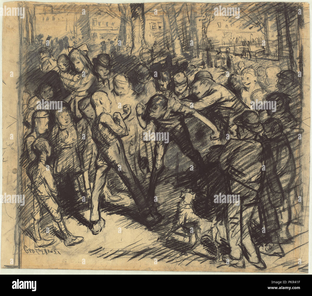 Street Fight [recto]. Dated: 1907. Dimensions: image: 54.61 × 61.91 cm (21 1/2 × 24 3/8 in.)  framed: 73 x 82.5 x 4.5 cm (28 3/4 x 32 1/2 x 1 3/4 in.). Medium: conté crayon, pastel, graphite, and brush and black ink on wove paper. Museum: National Gallery of Art, Washington DC. Author: George Bellows. Stock Photo