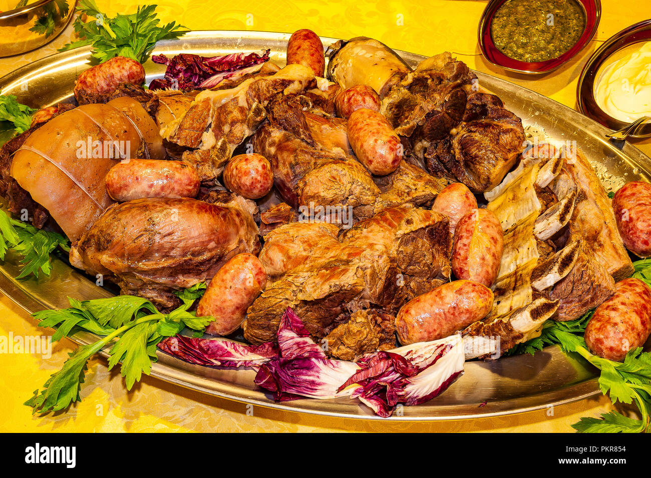 Italy Piedmont -typical dish - Boiled alla Piemontese with various types of meat selected Stock Photo
