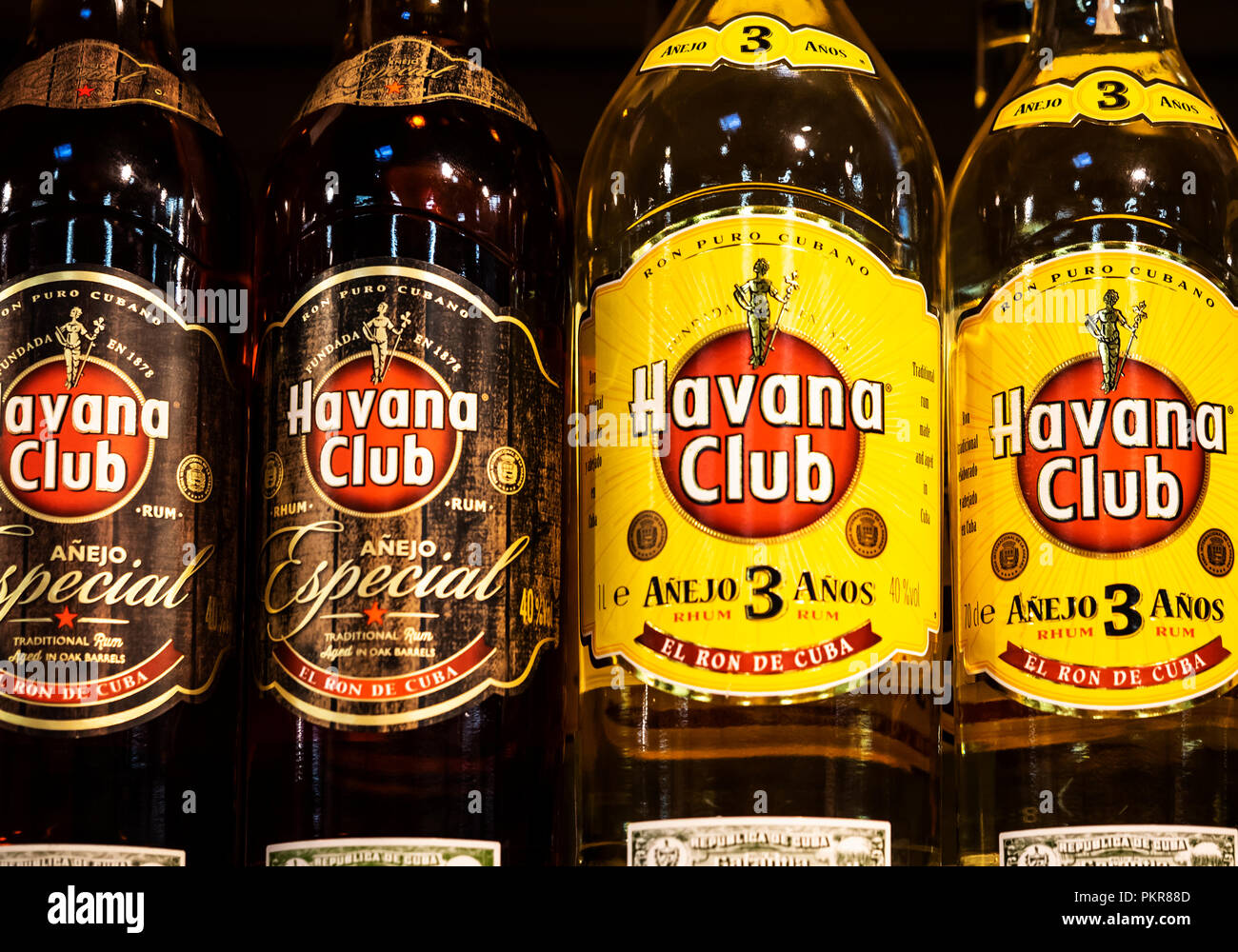 Bottles of Havana Club, a brand of rum created in Cuba in 1934, now one