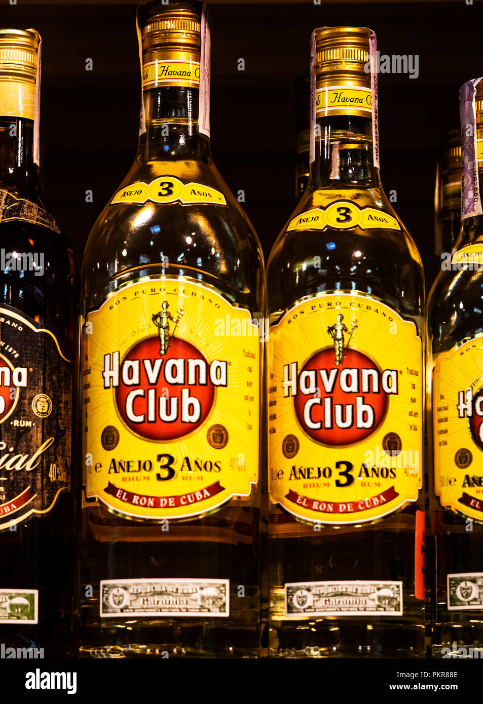 Bottles of Havana Club, a brand of rum created in Cuba in 1934, now one