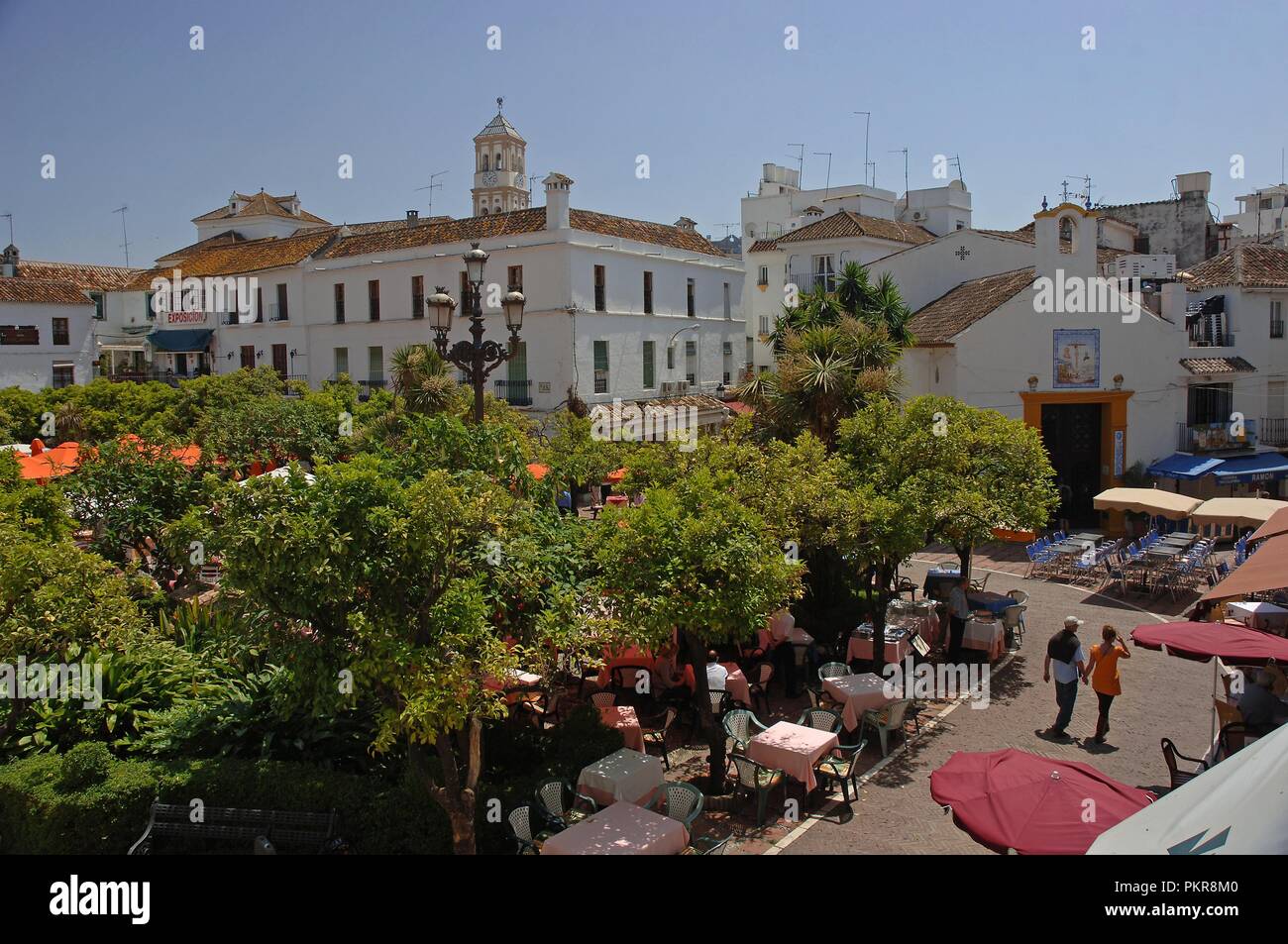 Church square of the marbella old town region hires stock photography